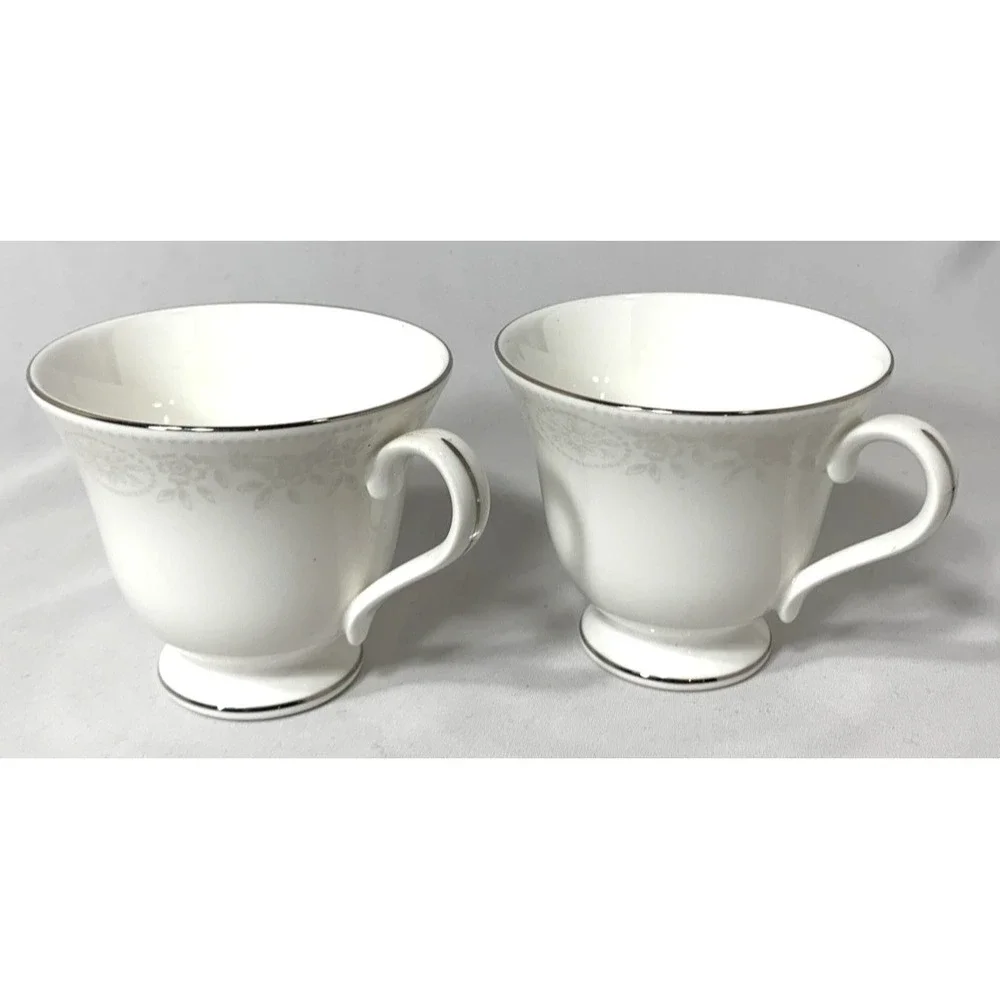 Wedgwood St. Moritz Tea Cups White - Set of 2‎ Victoria Shape Footed EUC